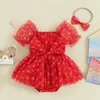 Clothing Sets Born Baby Girl 4th Of July Clothes Star Print Romper Dress Puff Sleeve Mesh Tulle Bodysuit With Headband