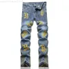 Джинсы в стиле пэчворк Дизайнерские джинсы Мужские прямые джинсы Мужские зауженные прямые джинсы до колена Размер 29-38 Джинсовая ткань с вышивкой букв оптом
