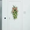 Decorative Flowers Simulated Lily Flower Wreath Door Hanging Spring Welcome Sign With Green Plant Bow Home Garden Decoration Easter Garland