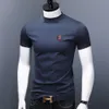 Männer Casual Rollkragen T-Shirts Kurzarm Solide Slim Fit Seide High Neck Tops Innen Tragen Trendy Rundhals Basis Schicht hemd u44g #