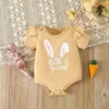 Kleidung Sets Infant Baby Mädchen Ostern 3 stücke Outfit Brief Drucken Kurzarm Strampler mit Muster Shorts und Stirnband Set