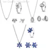Designer Pandoras Brincos Família Pan S925 Conjunto de jóias de prata Trio Brinco de colar de cores em forma de pêra azul