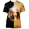 Jesus Christ Men's T-shirts 3D Tryckt T-skjorta för män O Neck Cott Overdimensionerade kläder Male Harajuku Vintage Short Sleeve Tops S6MC#