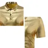 FI HARAJUKU POLO SHIRTS MEN Märken Luxur Nightclub Shiny Gold Sier Summer Short Sleeve Man Dr Shirts Stage Costumes A42B#