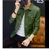 2023 New Leather Jacket Men Spring Autumn Slim Was Thin Fi Turn-Down Collar Single Breasted Red Wine /Green Coats Outerwear U1Pq#