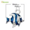 Kolye Kolyeler 8Seasons Seragatlar Kolye Balık Şekil Gümüş Renk Açık Rhinestone Emaye Mavi Pendnats Mücevher Bulguları 18mm x 16mm 5