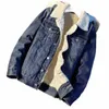 2023 Winter Fi Mens Jean Jacket Coat Outwear Male Cowboy Wholesale Plus Size S-6XL Trendy Warm Fleece Thick Denim Jacket N5KH#