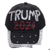 Cappelli da festa Trump 2024 Cappello di jeans Berretto da baseball con diamanti casual Cotone regolabile Consegna di goccia all'ingrosso Giardino domestico Forniture festive Dhonp