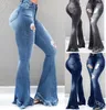 Jeans pour femmes taille haute déchiré botte coupe pour femmes mode stretch genou denim pantalon évasé décontracté femme vintage pantalon 2024