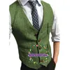 Tweed Herringbe Heren Pak Vest V-hals Formeel Single-Breasted Multi-Pocket Sleevel Jas Busin Chalecos Voor Bruiloft x3Mq #