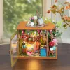 DIY trä miniatyr byggnadssats mini docka hus med möbler ljus blomma sovrum kök casa dollhouse för vuxna gåvor 240321