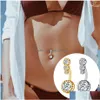 Navelklockknapp ringer Zirkonkristallmelle för kvinnor nombril ombligo ring kirurgiskt stål skivstång hjärta runda kropp piercing juvelr dhmq5
