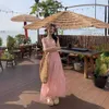 2024 New French Pink Vacation Slim A-line Long Dress with Waist