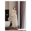 Two Piece Dress Runway Autumn New Skirt Suit Women Elegant Korean Lace-Up Fashion Blazer Add Long Mesh Casual Evening Party 2-Piece Se Otgvz