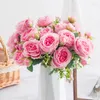 Flores decorativas de 30 cm de seda peony rosas vermelhas do ano do ano de decorações de Natal para casamentos caseiros de buquê interno de buquê de noiva