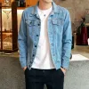 men's Denim Jacket Light Blue Male Jean Coats Biker Motorcycle Slim Fit Cowboy Cheap Price Stylish Designer Clothing in Lowest G 309X#