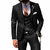 Zwarte Herenpakken Blazer Bruiloft Smoking Piek Revers Jas Vest Broek 3 Stuk Slim Fit Pakken Mannen Bruidegom Tuexdos kostuum Homme 01PR #