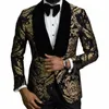 Kwiatowy Jacquard Blazer dla afrykańskiej Fi Slim Fit Męski garnitur z klapą Veet Shawl na weselny pan młody A9HR#