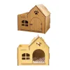 Scratchers Wooden House Cat shelters outdoor and Indoor with Warm Cushion Decoration Recyclable Material Sturdy Windproof Durable
