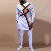 Novo em diki africano impresso branco étnico terno masculino 2 peça traditial festa de casamento roupas masculinas para homem d0e6 #
