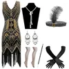 Festklänningar 1920 -talets vintage Gatsby -paljettkantad Paisley -klaffdansklänning med smycken Tillbehör Set pärlsparkar