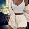 Herren-Nachtwäsche, 3-teiliges Damen-Crop-Tank-Top und Shorts-Set, bequem, atmungsaktiv, für den Freizeit-Haushalt