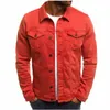 Fi Cool Color Sólido Chaqueta de mezclilla Hombres Solapa Otoño Cuello de un solo pecho Cardigan Abrigo Masculino Slim Fit Casual Multi-Bolsillo Tops h6uO #