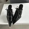 Jurk Schoenen Sexy T-gebonden Lace-up Puntschoen Vrouwen Pompen Slippers 2024 Zomer Elegante Dunne Hoge hakken Party Prom Muilezels Voor