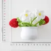 Decorative Flowers Crochet Artificial Flower Bouquets Hand Woven Strawberries Bonsai Plant Knitted Fake Mother's Day Gift