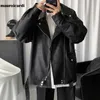 mauroicardi Spring Black Oversized Leather Biker Jacket Men Casual Loose Korean Fi 2021 Faux leather Jackets for Men Brand Z6ZS#