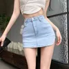 Kjolar 2024 sommar slits denim kjol kvinnor hög midja wrap sexiga korta mini babes kawaii en linje shorts under jean y2k