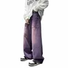 Jeans larges violets pour hommes Ins Fi Hip Hop Denim Pantalons Vintage Pantalons décontractés Streetwear Bas surdimensionnés Mâle Y2K Vêtements 370h #