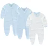 3 pièces couleur unie coton bébé garçon vêtements fermeture éclair né fille dessin animé à manches longues barboteuse automne printemps Bebes 240313