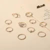 Band Rings 10Pcs/Set New Bohemian Gold Color Chain Set Boho Coin Snake Moon Party For Women Fashion Jewelry Gifts Drop Delivery Ring Otxgi