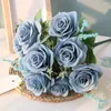 Decorative Figurines Artificial Blue Roses Flowers Silk Rose Flower Bouquet Home Garden Decoration Wedding Purple