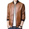 2023 Hommes Veste Lisse Faux Cuir Printemps Veste Couleur Unie Manchette Élastique Hommes Manteau Slim Col Montant Cardigan Veste Usure Quotidienne R6X6 #