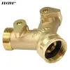 Anslutningar 1 datorer 3/4 '' 16mm Heavy Duty Brass Garden Y Slang Splitter Dual Outlet Tap Connector 2 Way Adapter med 2 ventiler Bevattningsfogar