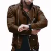 Veste en cuir pour hommes rétro Slim Fit Muscle moto col montant manteau de motard Zip Up vêtements d'extérieur manteau de finition vestes homme H9mi #