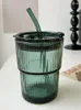 Tazze 56PC Tazza di bambù ad alto aspetto Ins Vento Inchiostro Verde Colore primario Acqua in vetro con coperchio per ufficio e uso domestico