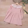 Girl's Dresses Humor Bear Girls Dress Spring Autumn Lace Collar Long Sleeve Solid Printed Dresses Sweet Kid CLOTHES yq240327