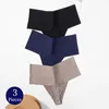 Women's Panties BZEL 3PCS/Set High Waist Seamless Thongs Silk Satin Female Underwear Sexy Lingerie V-Cut Cozy G-Strings