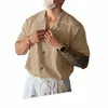 Inderun Men Shirt Solid Color 2023 Lapel krótki rękaw Koreański styl Men Ubranie Streetwear Summer Koszulki S-5xl N3K6#
