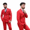 Terno masculino vermelho 2 peças Blazer Calças Double Breasted Peaked Lapela Busin Slim Work Wear Wedding Groom Tailored Costume Homme T8sp #