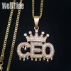 MENS CROWN CEO Inledande brev Pedant Cuban Chain Halsband Rostfritt stål Personlig Gold Diamond Bling Diamond Hip Hop Jewelry1692