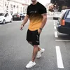 Najnowszy t-shirt gradientowy 3D i szorty na krótkie rękawowe top o krótkim rękawie, swobodny i fatalny zestaw sportowy deskorolki M8RO#