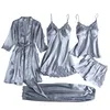 Женская одежда для сна, женские атласные пижамы, комплект из 5 предметов, женская ночная рубашка, шелковое нижнее белье, ночные рубашки для сна, женская одежда для сна