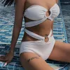 Women's Swimwear 2024 European-American Style 3-piece Bikini Split Swimsuit Sexy Cover-up Skirt Flesh Shielding Beach Vacation Small Ches