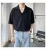 Casual overhemden voor heren Jong licht Cubaanse kraag Shirt Korte mouwen Mode Gebreid los T-shirt Zwart Wit Grijs Camisas