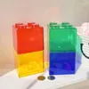 Storage Bottles Blocks Shape Coin Box Kids Money Bank Transparent Stackable Toy Gift For Children Piggy Saving