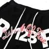 Shorts masculinos RRR123 LOGO Grandes Letras Cordão Preto Mens Mulheres Qualidade Oversized Retro Hip Hop Calças Casuais